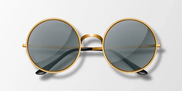 Vector Realistische Brille Mit Rundem Rahmen Icon Isolated Gelbgoldener Metallrahmen — Stockvektor