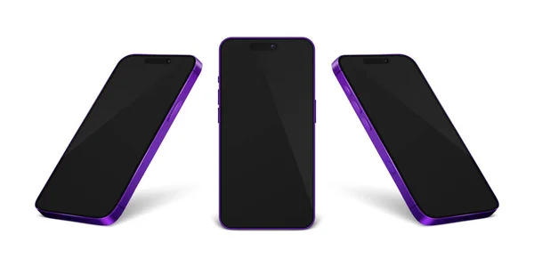 Vector Realista Roxo Moderno Smartphone Design Template Set Closeup Isolado — Vetor de Stock
