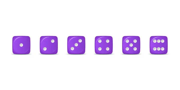 Διάνυσμα Ρεαλιστική Purple Game Dice Icon Set Closeup Απομονωμένο Λευκό — Διανυσματικό Αρχείο
