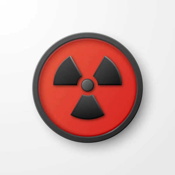 矢量3D现实的圆形红色和黑色警告 危险的核符号分离的白色背景 辐射警告标志 品牌号码 设计模板 前视图 — 图库矢量图片