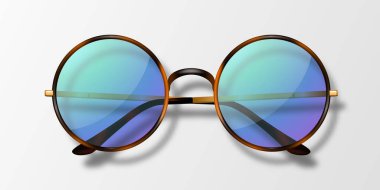 Vektör 3d Gerçekçi Yuvarlak Çerçeve Gözlüğü Simgesi İzole Edildi. Leopar Çerçevesi. Kadın ve Erkekler İçin Şeffaf Mor Güneş Gözlüğü, Suç ortağı. Optik, Lens, Vintage, Moda Gözlüğü. Üst Görünüm.