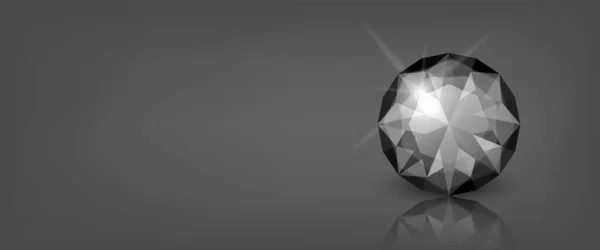 矢量水平横幅与3D现实的黑色透明圆形光泽宝石 黑色背景上的莱茵石与反光 Jewerly概念 设计模板 — 图库矢量图片