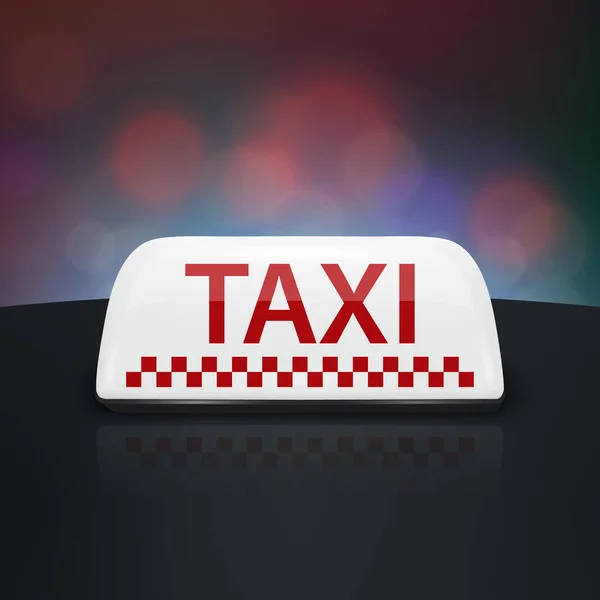 Vettoriale Bianco Taxi Auto Segno Con Testo Rosso Primo Piano — Vettoriale Stock
