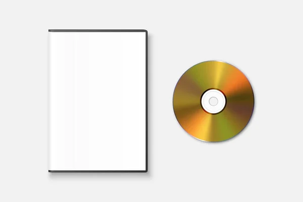 矢量现实的黄色Cd Dvd与塑料矩形封面 外壳集分离的白色背景 Cd盒 模拟包装设计 金光闪闪的圆盘图标 顶视图 — 图库矢量图片