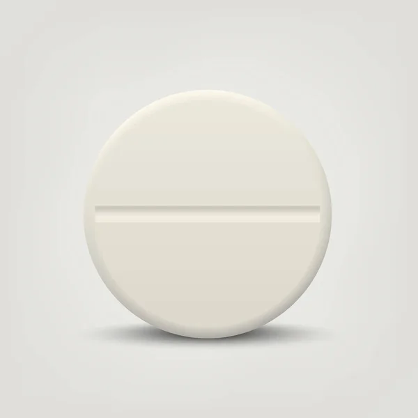 病媒3D现实白圆药丸 白底片分离 前视图中的药丸 简单标准药丸 医疗概念 — 图库矢量图片