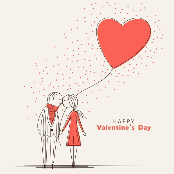 Cartoon Cute Couple Love Heart Shape Balloon Doodle Style Vector — Stock Vector