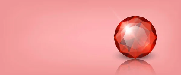 Vector Horizontal Banner Realistic Red Transparent Glowing Gemstone Diamond Crystal — стоковий вектор