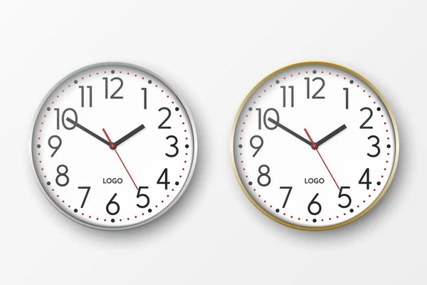 Vecteur Réaliste Simple Ronde Argent Horloge Murale Bureau Avec Cadran — Image vectorielle
