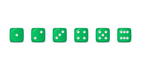 ベクトル3Dリアルなグリーンゲーム白い背景に隔離されたアイコンセットのクローズ ギャンブル カジノのダイスのためのゲームキューブ1から6ドット ラウンドエッジ — ストックベクタ