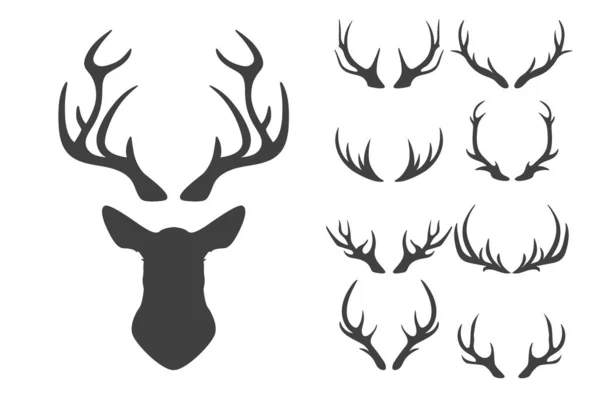 Vector Reindeer Horns Antlers Deer Silhouettes Hand Drawn Deers Horn — Stock Vector