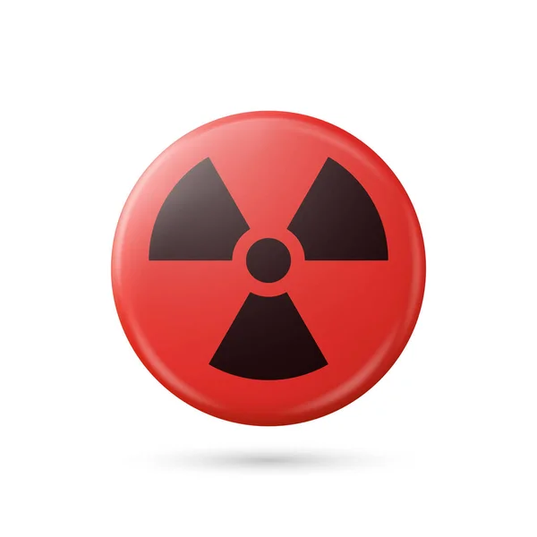 Vektör Gerçekçi Yuvarlak Kırmızı Siyah Uyarı Tehlike Nükleer Sembolü Beyaz — Stok Vektör