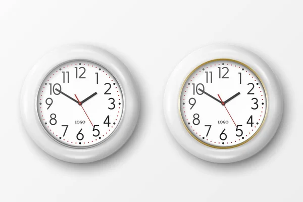 Vecteur Réaliste Simple Rond Blanc Horloge Bureau Avec Cadran Blanc — Image vectorielle