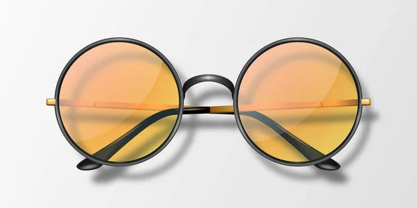 ベクトル3Dリアルなラウンドフレームメガネアイコン絶縁 ブラック フレーム 透明オレンジサングラス用女性と男性 アクセサリー 光学系 レンズ ヴィンテージ トレンドグラス トップ表示 — ストックベクタ