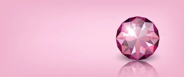 Wektor Horizontal Banner Realistyczny Różowy Transparent Świecące Gemstone Diament Kryształ — Wektor stockowy