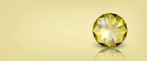 Vektorový Vodorovný Prapor Realistickou Žlutou Průsvitnou Kulatou Zářící Drahokam Diamant — Stockový vektor