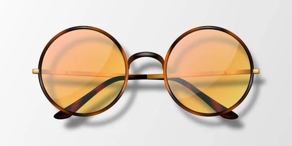 矢量3D真实感圆形镜框与Icon分离 豹色相框 透明的男女橙色太阳镜 采购产品光学 时髦的眼镜 顶视图 — 图库矢量图片
