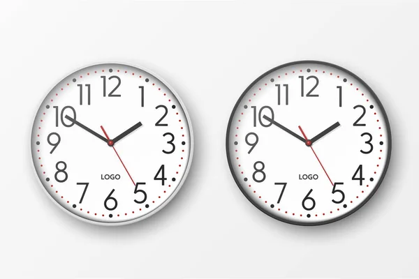 Vector Realista Simples Rodada Branco Preto Relógio Escritório Parede Com — Vetor de Stock
