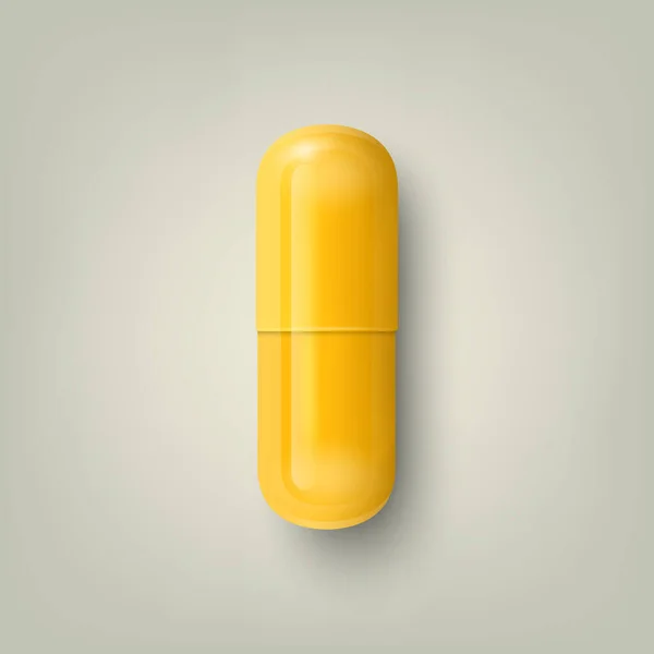 Píldora Médica Farmacéutica Amarilla Realista Del Vector Cápsula Tableta Sobre — Vector de stock