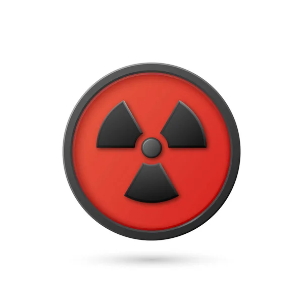 Vektör Gerçekçi Yuvarlak Kırmızı Siyah Uyarı Tehlike Nükleer Sembolü Beyaz — Stok Vektör