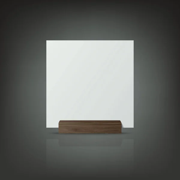Vector Realistisches Weißes Quadratisches Leeres Papierblatt Karte Auf Holzhalter Standbild — Stockvektor