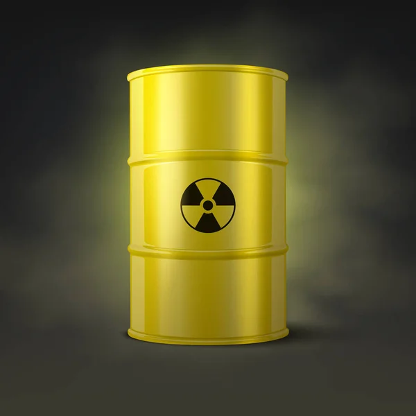 Siyah Tütsülenmiş Arkaplan Nükleer Şaret Tehlike Sıvısı Üzerine Gerçekçi Sarı — Stok Vektör