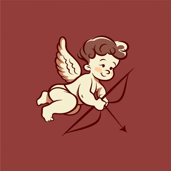 Flying Vector Cupid Boy Holding Bow Apuntar Flecha Tiro Dibujado — Vector de stock