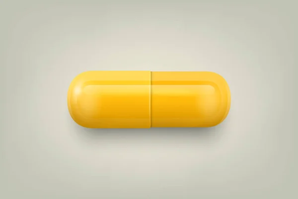 Píldora Médica Farmacéutica Amarilla Realista Del Vector Cápsula Tableta Sobre — Vector de stock