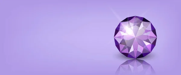 Vector Horizontal Banner Realistic Purple Transparent Glowing Gemstone Diamond Crystal — 스톡 벡터