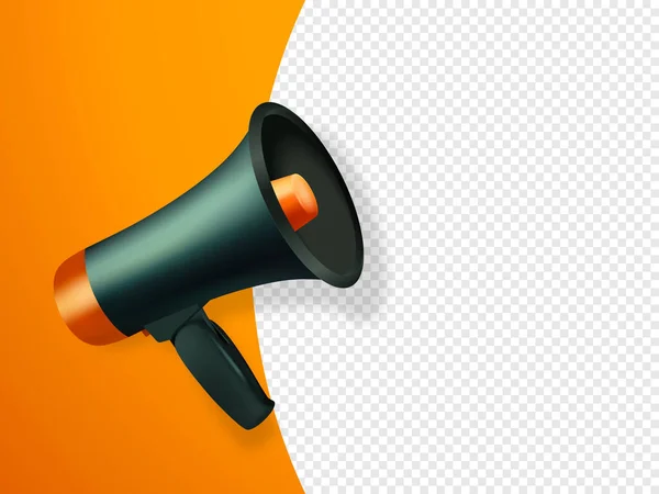 Vector Realistic Simple Black Megaphone Speech Buble Orange Background Design — Stock Vector