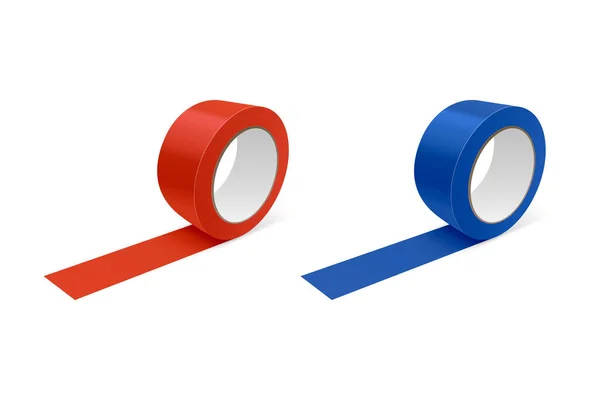 ベクトル3Dリアルな光沢のある赤と青のテープロールアイコンセット 白の背景に隔離されたモックアップクローズアップ パッケージのデザインテンプレート粘着テープロールまたはモックアップ用粘着テープ フロントビュー — ストックベクタ