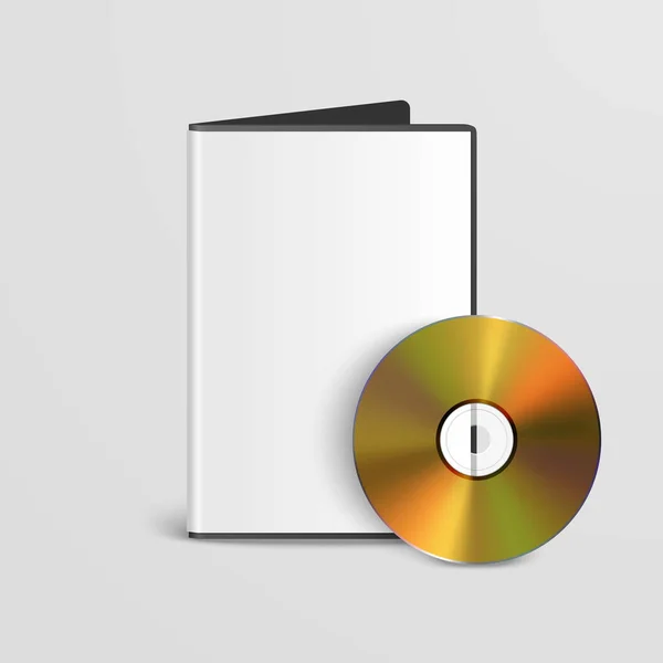 矢量现实的黄色Cd Dvd与矩形框 Cd箱关闭 Mockup的Cd包装设计 金色光碟 — 图库矢量图片