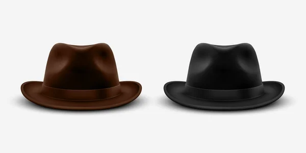 Διάνυσμα Ρεαλιστικό Καφέ Και Μαύρο Vintage Κλασικό Τζέντλεμαν Μαύρο Καπέλο — Διανυσματικό Αρχείο