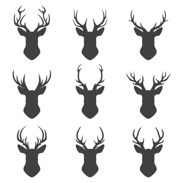 Vector Reindeer Horns Antlers Deer Horn Silhouettes Hand Drawn Deers — Stock Vector