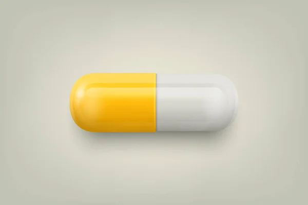 Vector Realistic Yellow White Pharmaceutical Medical Pill Cápsula Tablet White — Vetor de Stock