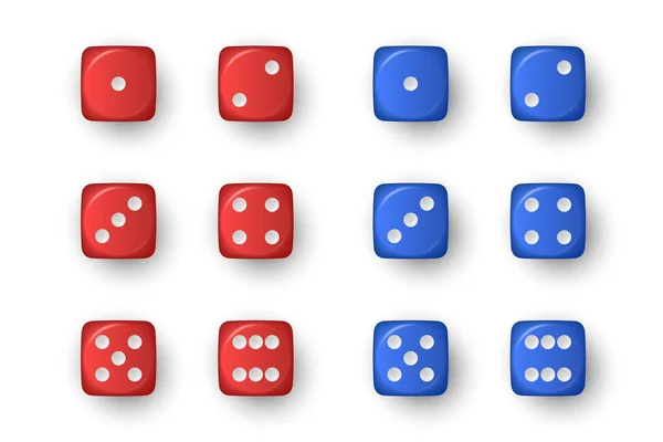 Διάνυσμα Ρεαλιστικό Κόκκινο Και Μπλε Παιχνίδι Ζάρια Εικονίδιο Ορισμός Κλείσιμο — Διανυσματικό Αρχείο