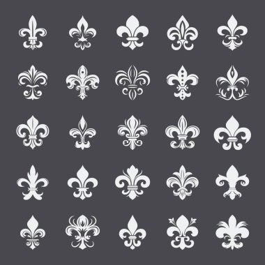 Fleur De Lis Set. Heraldik Lily Koleksiyonu, Vektör İllüzyonu.