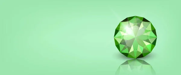 Vector Horizontal Banner Mit Realistic Green Transparent Glühender Edelstein Diamant — Stockvektor
