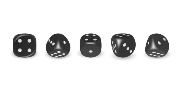 白のドットアイコンとベクトル3D現実的な黒のゲームのダイスは 白の背景に隔離された閉鎖を設定します 異なる位置でのギャンブルのためのゲームキューブ カジノのダイス ラウンドエッジ — ストックベクタ