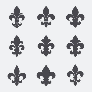 Fleur De Lis Set. Heraldik Lily Simgesi Koleksiyonu, Vektör İllüzyonu.