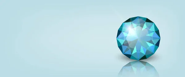Vector Horizontal Banner Realistic Blue Transparent Glowing Gemstone Diamond Crystal — 스톡 벡터