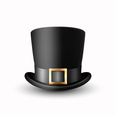 Siyah kuşaklı Siyah Şapkalı Siyah Şapkalı Vektör 3d Beyaz Arkaplan 'da izole edildi. Klasik Retro Vintage Top Hat, Vintage Gentlemans Mens Hat, Front View.