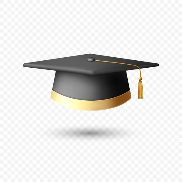 Vector Realistic Graduate College High School University Black Golden Cap — стоковий вектор