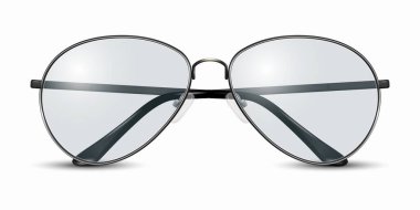 Vektör 3d Gerçekçi Modern Unisex Frame Glass. Siyah renkli çerçeve. Kadın ve Erkekler İçin Şeffaf Güneş Gözlüğü, Suç ortağı. Optik, Lens, Vintage, Moda Gözlüğü. Ön Görünüm.