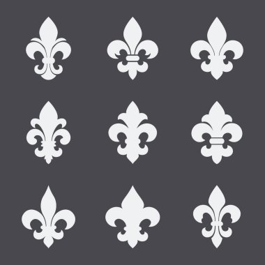 Fleur De Lis Set. Heraldik Lily Simgesi Koleksiyonu, Vektör İllüzyonu.
