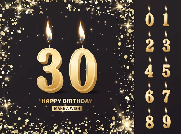 Vector Birthday Anniversary Greeting Card Banner Realistic Burning Golden Birthday — Stock Vector
