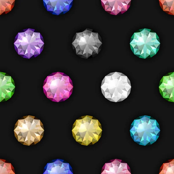 Vektorový Bezešvý Vzor Vícebarevným Realistickým Průsvitným Kulatým Zářícím Drahokamy Diamanty — Stockový vektor
