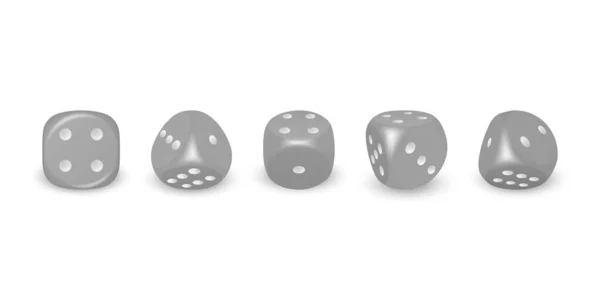 Vector Realistic Gray Game Dice White Dots Icon Set Closeup — Stock Vector