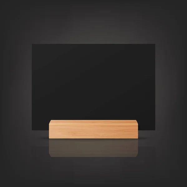 Vector Realistic Black Horizontal Leerpapier Blatt Karte Auf Holzhalter Stand — Stockvektor