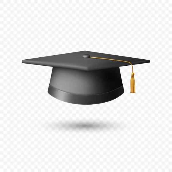 ベクトル3Dリアルな大学院大学 大学ブラックキャップ隔離 学位授与式の帽子 教育学生シンボル 帽子アイコン — ストックベクタ