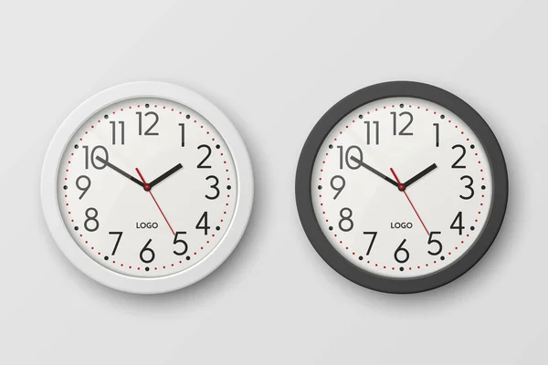 Vector Realista Simple Redondo Blanco Negro Reloj Oficina Pared Con — Archivo Imágenes Vectoriales